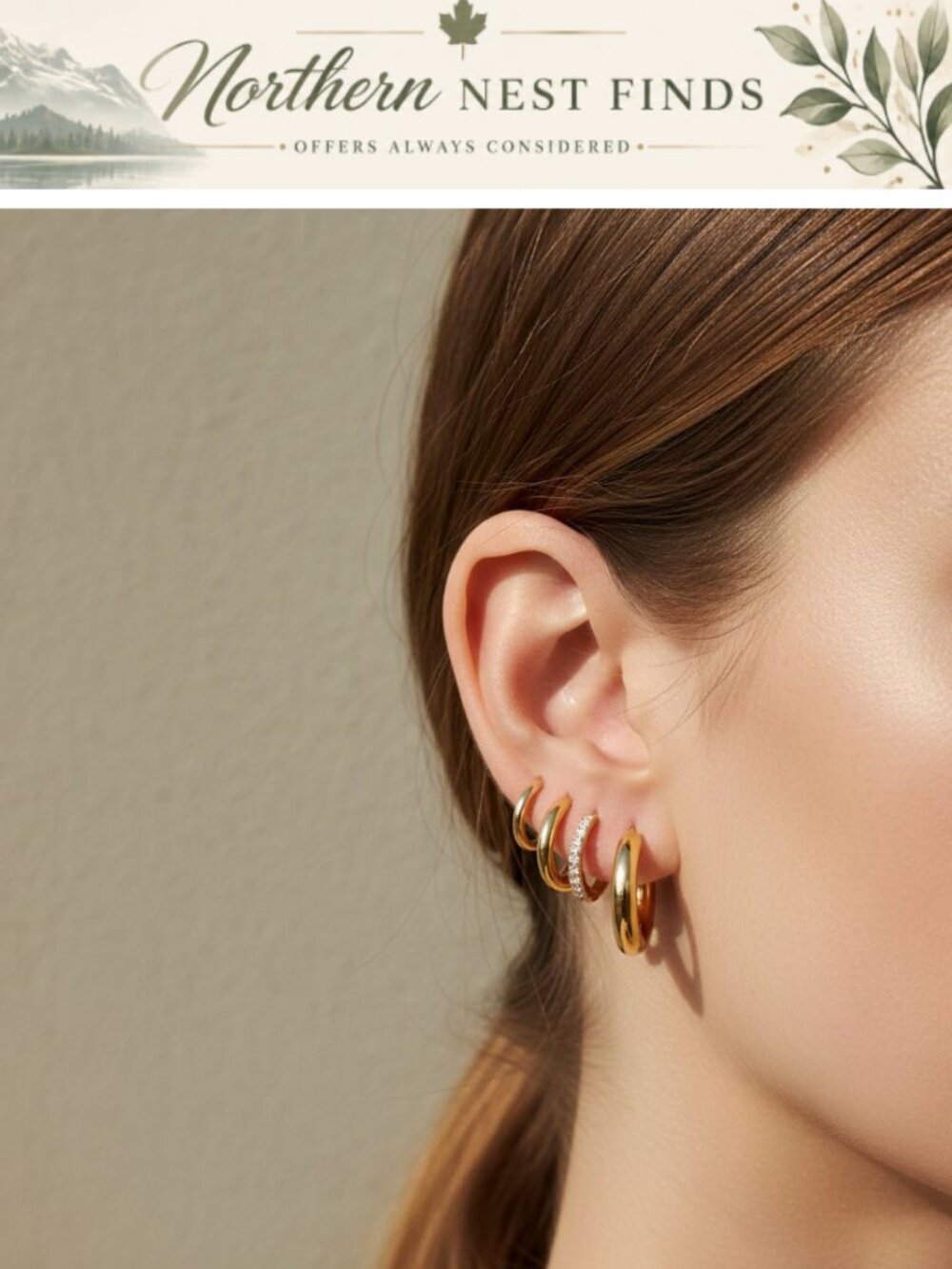 14K Gold Plated Sterling Silver Huggie Hoop Earrings Set Small